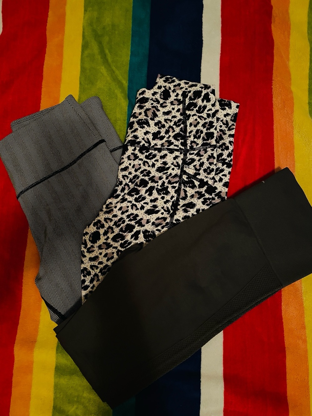Three pair of Zyia Leggings-Herringbone, Snow Leopard & Grey Ribbed
